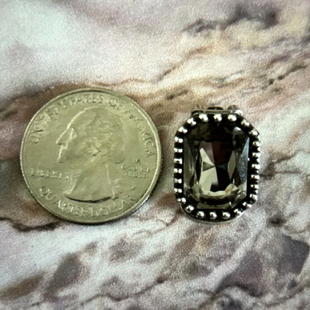 Dior Silver Rectangular Earrings With Central Gem… - image 7